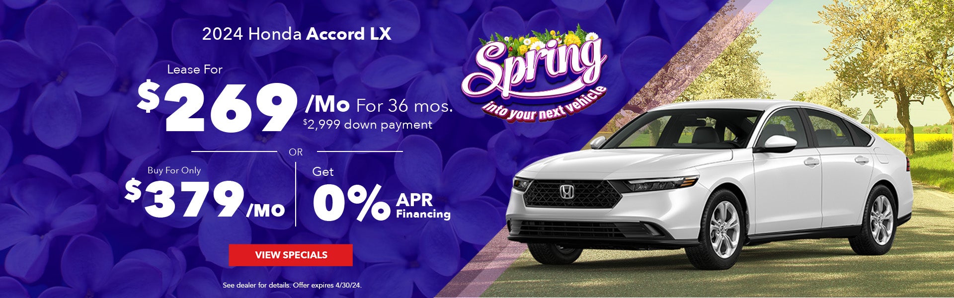 Lease A New Honda Accord LX For $269/Month Or 0% Financing