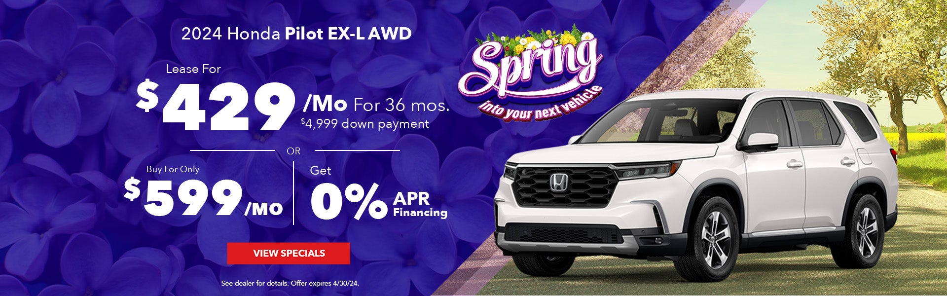 Lease A New Honda Pilot EX-L For $429/Month Or 0% Financing